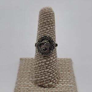 Size 7.25 Sterling Silver Seahorse Marcasite Stones Ring A2565